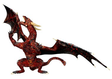 Beyaz arka planda izole edilmiş bir fantezi ejderhanın 3 boyutlu canlandırması