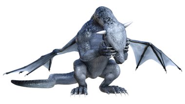 Beyaz arka planda izole edilmiş bir fantezi ejderhanın 3 boyutlu canlandırması