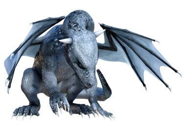 Beyaz arka planda izole edilmiş bir fantezi ejderhanın 3 boyutlu canlandırması