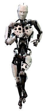 Beyaz arkaplanda izole edilmiş bir erkek robotun 3B görüntülemesi