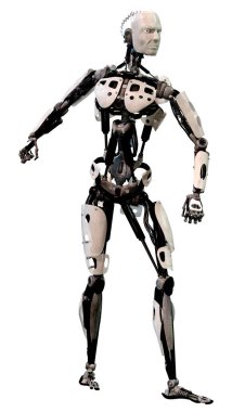 Beyaz arkaplanda izole edilmiş bir erkek robotun 3B görüntülemesi