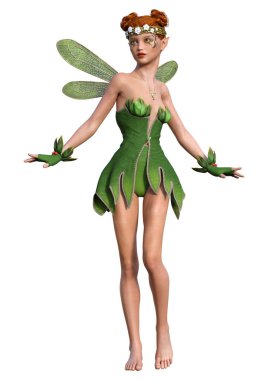 Beyaz arkaplanda izole edilmiş bir bahar perisinin 3 boyutlu canlandırması