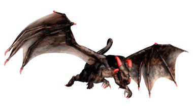 Beyaz arka planda izole edilmiş bir fantezi ejderhanın 3 boyutlu canlandırması