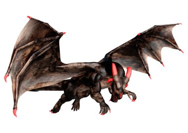 Beyaz arka planda izole edilmiş bir fantezi ejderhanın 3 boyutlu canlandırması