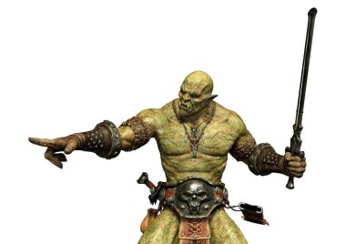 Beyaz arka planda izole edilmiş bir fantezi canavar ork 3D görüntüleme