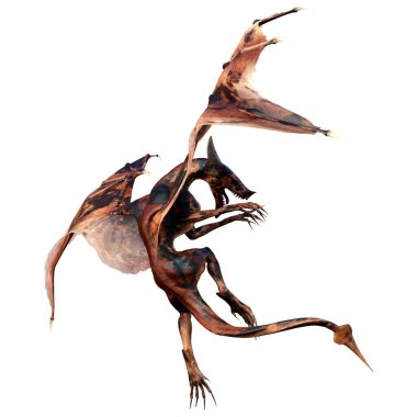 Beyaz arka planda izole edilmiş bir fantezi ejderhanın 3 boyutlu canlandırması