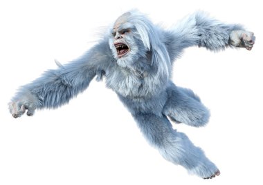 Yeti 'nin beyaz arka planda izole ettiği 3 boyutlu bir fantezi yaratığı.