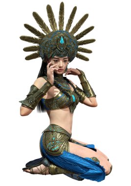 Beyaz arka planda izole edilmiş güzel bir güneş rahibesinin 3 boyutlu görüntüsü.