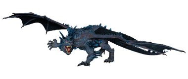 Beyaz arka planda izole edilmiş bir fantezi ejderhanın 3 boyutlu canlandırması