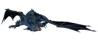 Beyaz arka planda izole edilmiş bir fantezi ejderhanın 3 boyutlu canlandırması