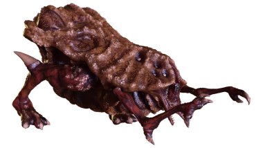 Beyaz arka planda izole edilmiş bir fantezi yaratığın 3 boyutlu canlandırması