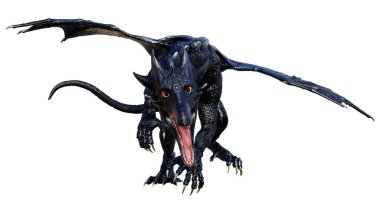 Beyaz arka planda izole edilmiş bir fantezi ejderhanın 3 boyutlu canlandırması