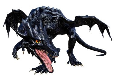 Beyaz arka planda izole edilmiş bir fantezi ejderhanın 3 boyutlu canlandırması