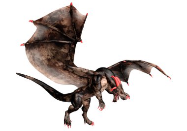 Beyaz arka planda izole edilmiş bir fantezi ejderhanın 3 boyutlu canlandırması