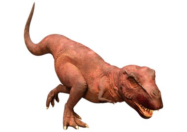 Beyaz zemin üzerinde izole edilmiş bir dinozor Tyrannosaurus Rex 'in 3D görüntüsü