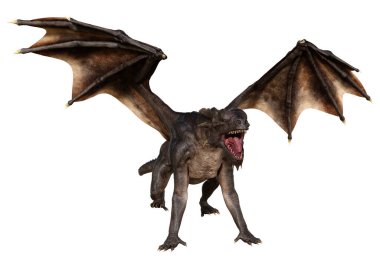 Beyaz arka planda izole edilmiş bir fantezi ejderhanın 3 boyutlu canlandırması