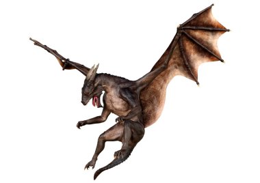 Beyaz arka planda izole edilmiş bir fantezi ejderhanın 3 boyutlu canlandırması