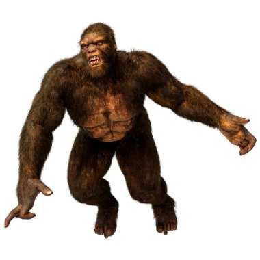 Beyaz arkaplanda izole edilmiş bir Koca Ayak veya Kocaayak 'ın 3B canlandırması