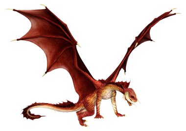 Beyaz arka planda izole edilmiş bir fantezi ejderhanın 3 boyutlu canlandırması