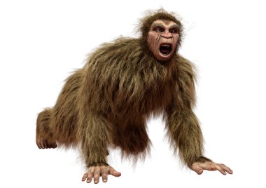 Beyaz arkaplanda izole edilmiş bir Koca Ayak veya Kocaayak 'ın 3B canlandırması