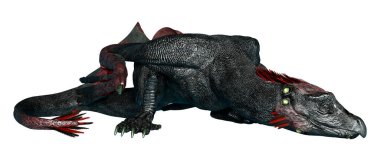 Beyaz arka planda izole edilmiş bir fantezi ejderhanın 3 boyutlu canlandırması