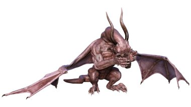 Beyaz arka planda izole edilmiş bir fantezi ejderhanın 3 boyutlu canlandırması