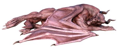 Beyaz arka planda izole edilmiş bir fantezi ejderhanın 3 boyutlu canlandırması