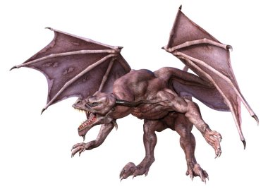 Beyaz arka planda izole edilmiş bir fantezi ejderhanın 3 boyutlu canlandırması