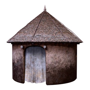 Beyaz arkaplanda izole edilmiş bir fantezi kulübesinin 3 boyutlu canlandırması