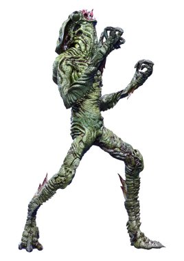 Beyaz arka planda izole edilmiş yeşil bir uzaylının 3 boyutlu görüntüsü