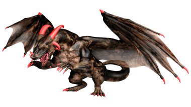 Beyaz arka planda izole edilmiş bir fantezi ejderhanın 3 boyutlu canlandırması