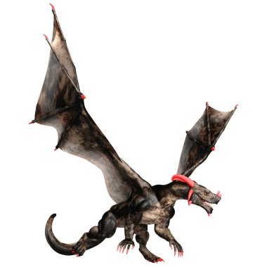 Beyaz arka planda izole edilmiş bir fantezi ejderhanın 3 boyutlu canlandırması