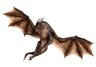 Beyaz arka planda izole edilmiş bir fantezi ejderhanın 3 boyutlu canlandırması