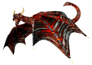 Beyaz arka planda izole edilmiş bir fantezi ejderhanın 3 boyutlu canlandırması