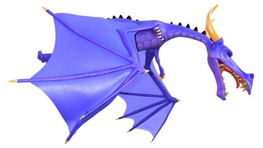 Beyaz arka planda izole edilmiş bir fantezi ejderhanın 3 boyutlu canlandırması