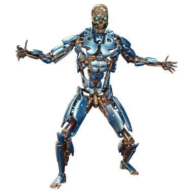 Beyaz arkaplanda izole edilmiş bir erkek robotun 3B görüntülemesi