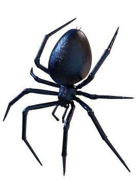 Üç boyutlu karadul örümceği ya da Latrodectus ya da beyaz arka planda izole edilmiş gerçek dul resmi.