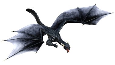 Beyaz arka planda izole edilmiş bir fantezi ejderhanın 3 boyutlu canlandırması