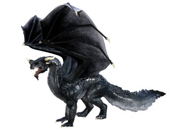 Beyaz arka planda izole edilmiş bir fantezi ejderhanın 3 boyutlu canlandırması