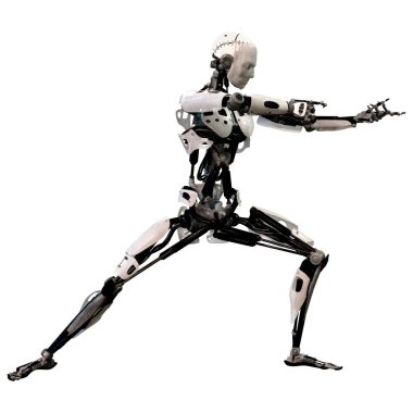 Beyaz arkaplanda izole edilmiş bir erkek robotun 3B görüntülemesi