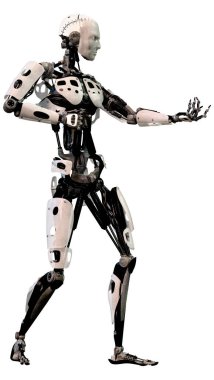 Beyaz arkaplanda izole edilmiş bir erkek robotun 3B görüntülemesi