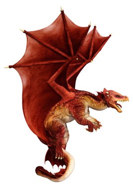 Beyaz arka planda izole edilmiş bir fantezi ejderhanın 3 boyutlu canlandırması