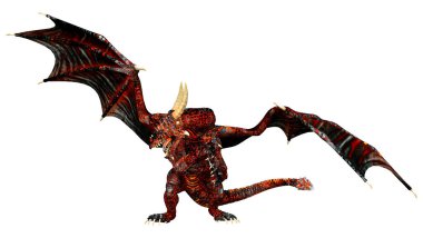 Beyaz arka planda izole edilmiş bir fantezi ejderhanın 3 boyutlu canlandırması