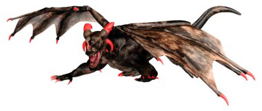 Beyaz arka planda izole edilmiş bir fantezi ejderhanın 3 boyutlu canlandırması