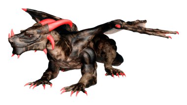 Beyaz arka planda izole edilmiş bir fantezi ejderhanın 3 boyutlu canlandırması