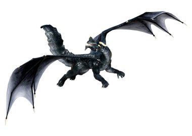 Beyaz arka planda izole edilmiş bir fantezi ejderhanın 3 boyutlu canlandırması