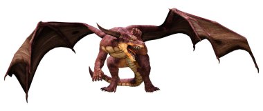 Beyaz arka planda izole edilmiş bir fantezi ejderhanın 3 boyutlu canlandırması