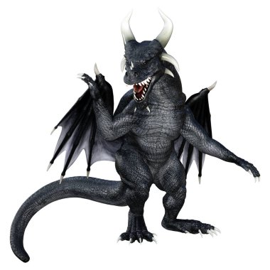 Beyaz arka planda izole edilmiş bir fantezi ejderhanın 3 boyutlu canlandırması