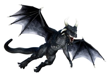 Beyaz arka planda izole edilmiş bir fantezi ejderhanın 3 boyutlu canlandırması