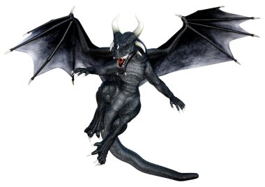 Beyaz arka planda izole edilmiş bir fantezi ejderhanın 3 boyutlu canlandırması